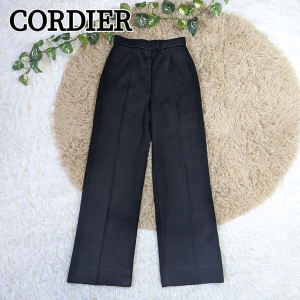 CORDIER コルディア ワイドパンツ センタープレス ブラック メッシュ素材 スラックス フォーマル ストレート ブラック