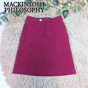 MACKINTOSH PHILOSOPHY マッキントッシュフィロソフィー 金ボタン 台形スカート ミニスカート ピンク ウール