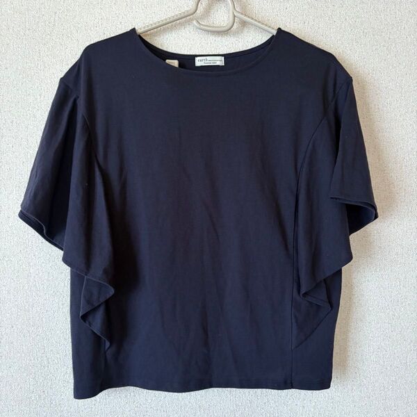 【中古品】earth music&ecology デザイントップス カットソー Tシャツ 半袖 ネイビー