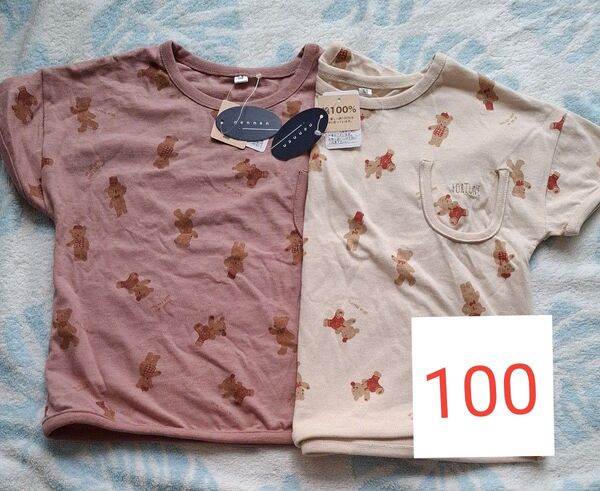 半袖Tシャツ トップス サイズ100 キッズ クマ柄 女の子 男の子 男女兼用 綿100%