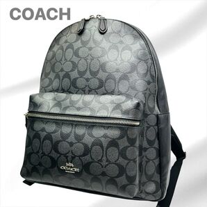 COACH コーチ シグネチャー リュック デイパック バックパック PVC レザー 総柄 グレー ブラック A4収納 男子兼用