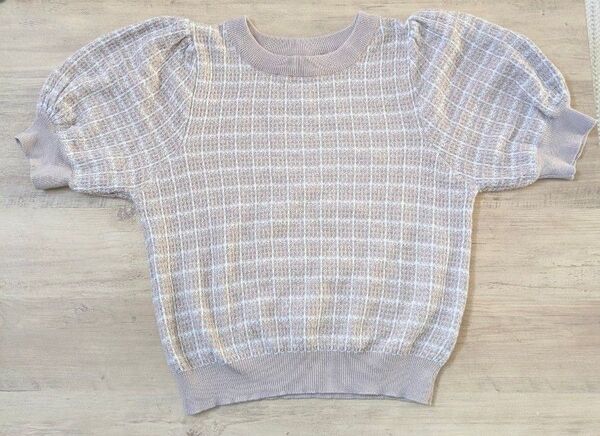 チェック柄ショート丈半袖トップス