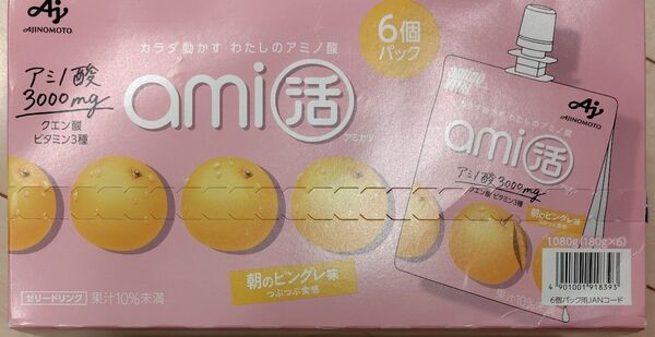 味の素 ami活 ゼリードリンク 朝のピングレ味 180g×6個 アミノ酸 クエン酸 ビタミンC ビタミンB1 ビタミンB2