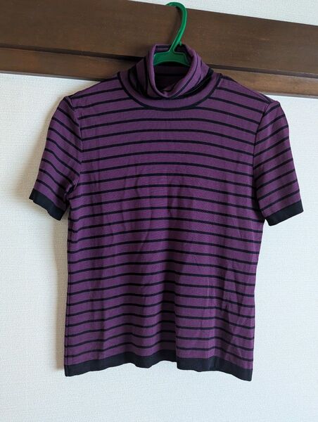タートルネック ボーダーTシャツ パープル×ブラック オールスタイル株式会社 日本製