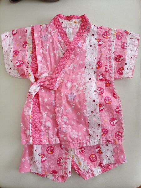 キッズ 甚平 綿100 上下セット 女の子 ピンク ベビー 子供 赤ちゃん
