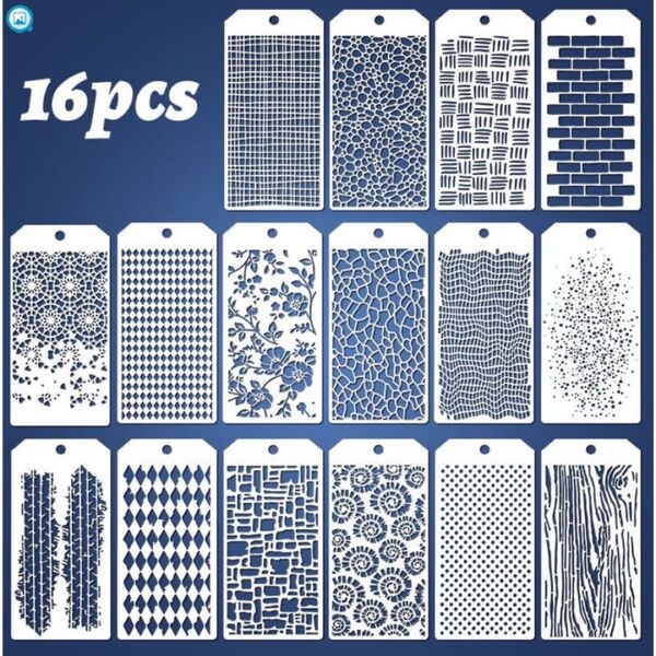 ステンシル テンプレート シート 16枚セット DIY 装飾 模様 ハンドメイド
