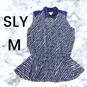 【SLY】ブラック シースルー ペプラム チュニック ノースリーブ 2サイズ