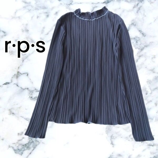 【R.P.S】ブラウン 薄手 春夏秋 ハイネック プリーツ カットソー ギャザー 黒