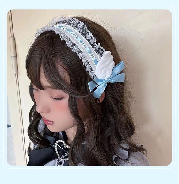ロリータ 甘ロリ 夢かわ 水色 白 ヘッドドレス 羽根 アクセサリー 量産型女子 量産コーデ 地雷系女子 推し活コーデ リボン