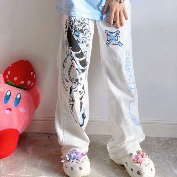 acdcrag ぬた。 ゴムパンツ プリント ホワイト サブカル 地雷系 メンヘラ 天使界隈 REFLEM 原宿系韓国 個性派