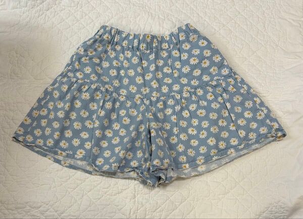 フラワープリント キュロット ハーフパンツ150cm 水色 GU 短パン パンツ キッズ 女の子 子供服