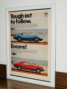 1968年 USA '60s 洋書雑誌広告 額装品 GM Chevroet Corvette Sting Ray シボレー コルベット Camaro Coupe SS カマロ クーペ ( A4サイズ ）