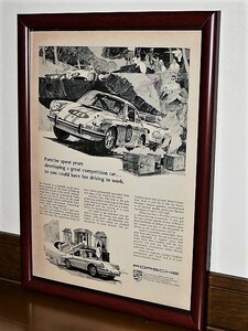 1968年 USA '60s 洋書雑誌広告 額装品 Porsche 911 ポルシェ/ 検索用 ガレージ 店舗 BAR 装飾 看板 ( A4size・A4サイズ )