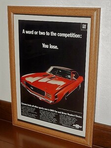 1969年 USA '60s ビンテージ 洋書雑誌広告 額装品 GM Chevrolet 350 Camaro SS シボレー カマロ ( A4サイズ ）