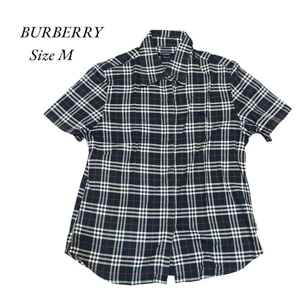 BURBERRY LONDON バーバリーロンドン チェック柄 シャツ 半袖 Mサイズ ネイビー