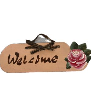 木製 Welcomeボード バラ ピンク 壁飾り インテリア