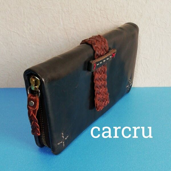【USED良品/レア】長財布 carcru カルクル 本革 レザー ブラック ラウンドファスナー ロングウォレット ユニセックス
