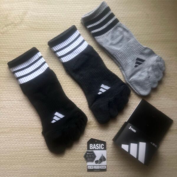 福助 adidasアディダス ソックス ( 靴下 ) 3足組 サイズ 23〜25cm