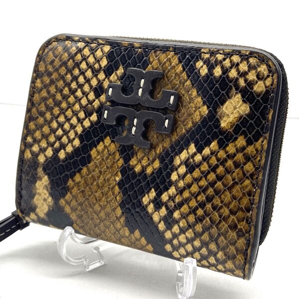 【ほぼ新品】Tory Burch トリーバーチ マックグロー パイソン 蛇柄 折り財布 コンパクト ウォレット ブラウン