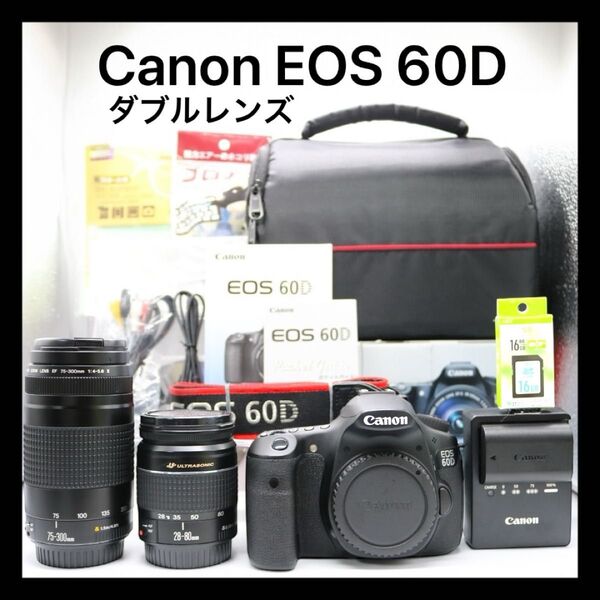 美品 【Canon EOS 60D ダブルレンズセット】 キャノン 一眼レフカメラ 組合せ変更可能 付属品多数 初期不良返品対応◎