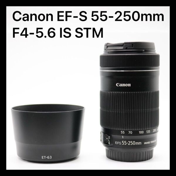 超美品 【Canon EF-S 55-250mm F4-5.6 IS STM】 キャノン ズームレンズ フード付き 安心保証あり