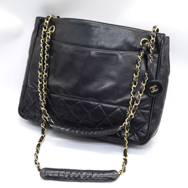 シャネル CHANEL マトラッセ トートバッグ ショルダーバッグ バッグ ブラック ラムスキン レザー ゴールド金具