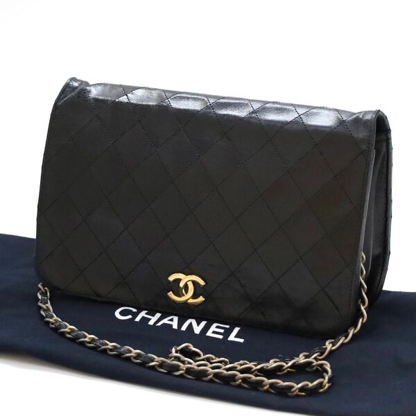 シャネル CHANEL ラムスキン マトラッセ ココマーク バッグ チェーン ショルダー ブラック チェーンショルダーバッグ