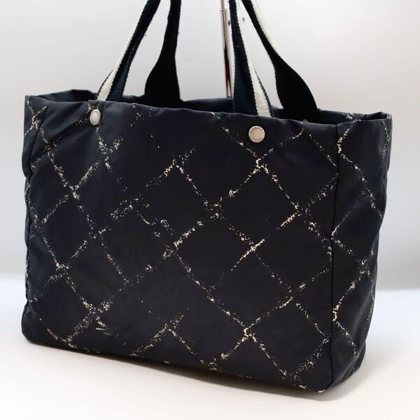 シャネル 旧トラベルライン トートバッグ ブラック CHANEL ハンドバッグ 黒 ナイロン レザー
