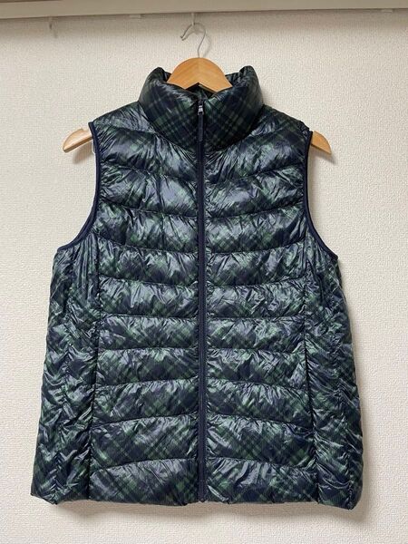 UNIQLO ユニクロ ウルトラライトダウンベスト チェック レディースXL ネイビー×グリーン