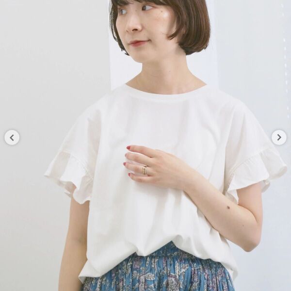 samansa mos2 blue フリルTシャツ ホワイト