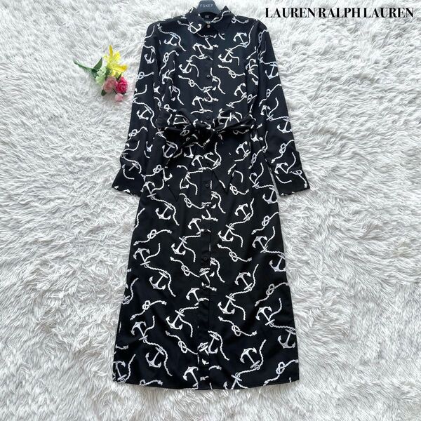 【美品】LAUREN RALPH LAUREN ローレンラルフローレン ロング丈 ワンピース ベルト ブラック S