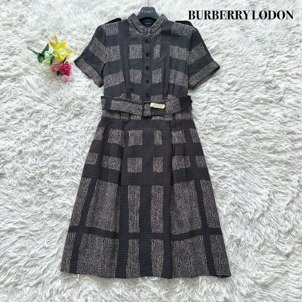【美品】BURBERRY LODON バーバリーロンドン ロング丈 ワンピース シルク100% ブラウン L