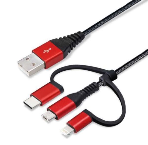変換コネクタ付き 3in1 USB メッシュタフケーブル (ライトニング&Type-C USB) MFi認証 50cm PGA