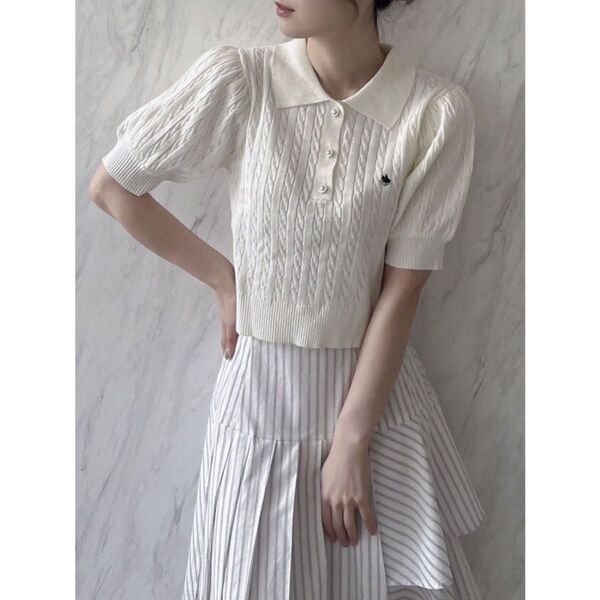 【クーポン利用で500円OFF!】 dazzlin POLO BCS コラボ ケーブルポロニットトップス オフホワイト