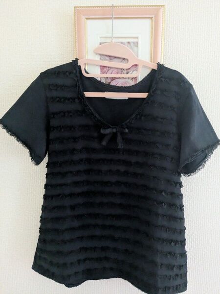 KANEKO ISAOブラウス/Tシャツ 前面はレースピコフリルが素敵☆★襟ぐり袖口☆裾にもピコフリルがさり気なくお洒落★