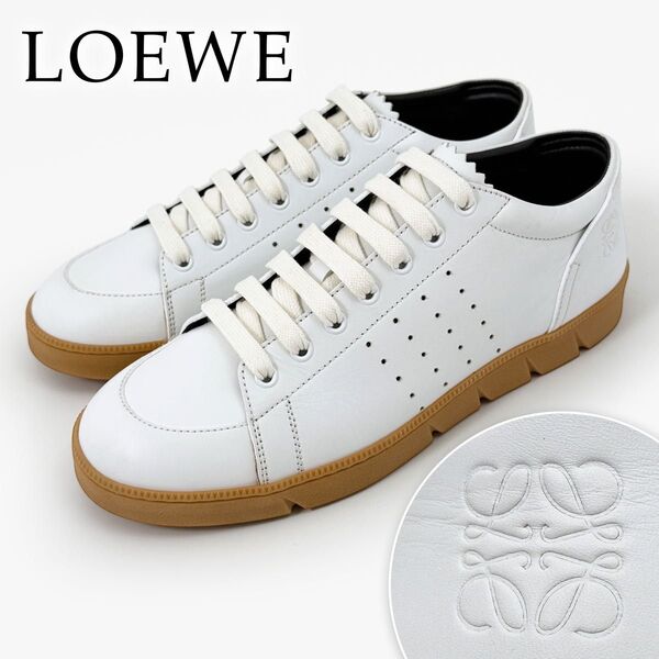 定価13万【未使用】ロエベ LOEWE 26㎝ 41 スニーカー アナグラム ロゴ パンチング 白 レザー メンズ