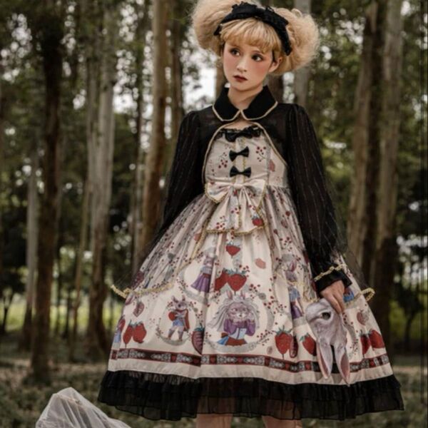 ロリータ ジャンパースカート ワンピース ゴスロリ コスプレ ドレス うさぎ柄