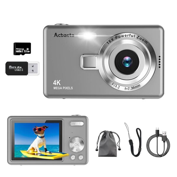 デジカメ【4K動画撮影、5000万画素】デジタルカメラ 32GB Micro SDカード付き AFオートフォーカス