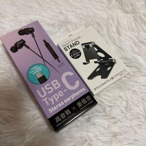 スマホスタンド&USB Type-C Stereo earphonesマイク付き