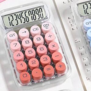 韓国雑貨 電卓クリア ピンク 赤 白グラデーション スケルトンドーパミン カラフル 丸ボタン 計算機