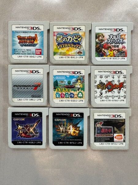 ニンテンドー3DS ゲームソフト9本セット 星のカービィ とびだせどうぶつの森 大乱闘スマッシュブラザーズ マリオカート7他