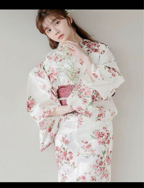 Dita 浴衣セット 浴衣 兵児帯 下駄 花柄 大人可愛い ピンク 腰紐着付けブック付き