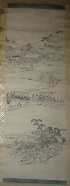 稀少 アンティーク 神道 神社 烏帽子 着物 馬 紙本 掛軸 絵画 日本画 古美術, 美術品, 書, 掛軸