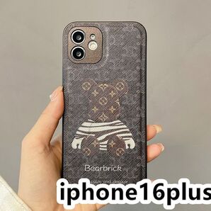 iphone16plusケース カーバー TPU 可愛い 熊 軽量 ブラウン1