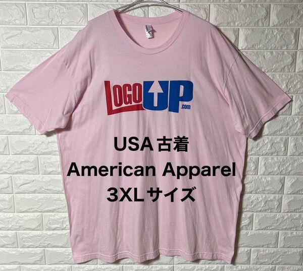 USA古着 アメリカ古着 AmericanApparel メンズ半袖Tシャツ 3XLサイズ ピンク 大きめ文字プリント ビンテージ