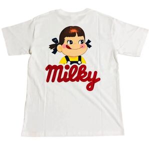 【新品】ミルキー ペコ 半袖Tシャツ ボックスロゴ サンリオ カットソー 不二家 milky ホワイト peko