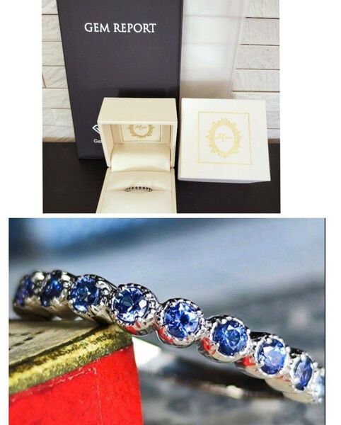 天然ベニトアイト0.4ct ハーフエタニティリングPt950 鑑別書付き