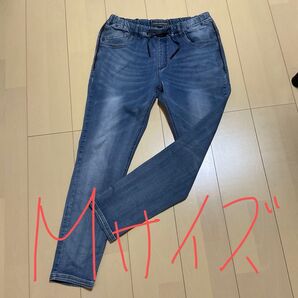 ノーブランド レディースデニムパンツ Mサイズ ウエスト全ゴム+ヒモ ストレッチあります