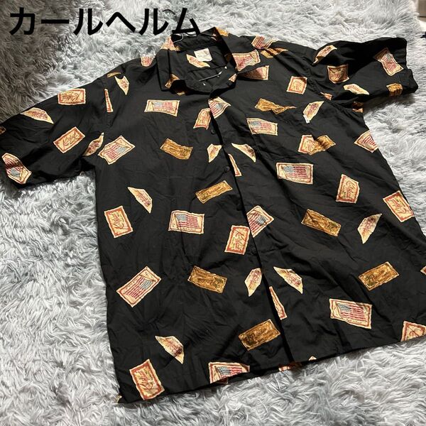 カールヘルム アメリカ国旗 総柄 シャツ 半袖 Mサイズ 極美品 アロハシャツ オープンカラー