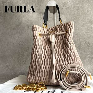 【極美品】FURLA フルラ ステイシー コメタ 3way ショルダーバッグ ハンドバッグ 巾着 ギャザー